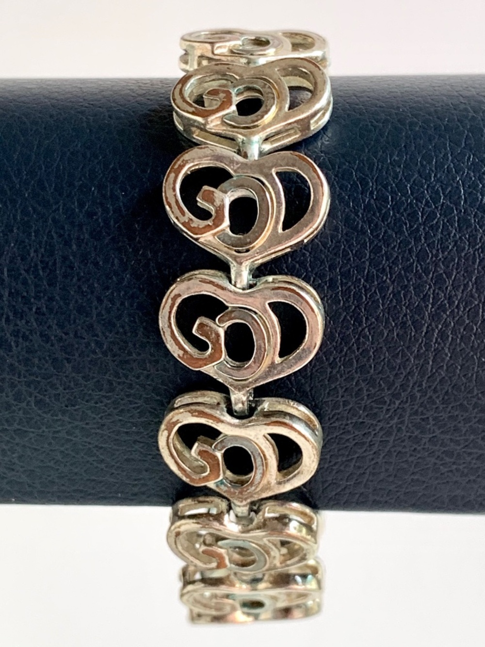 SJ Vintage Silver Tone Heart Link Bracelet Mixed Metal Look 7.75”